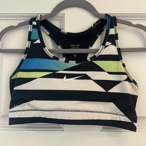 Nike Women's Dri-FIT Geometric Sports Bra - Black, Blue, and Green